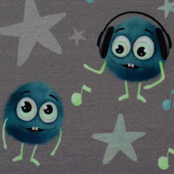 Baumwolljersey kleine Monster Petrol auf Schlamm Mrs.Mint Design by Swafing
